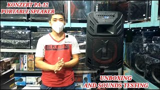 KONZERT PA12 PORTABLE SPEAKER UNBOXING AND SOUNDS TESTING [upl. by Atsillac433]