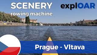 rowing in Prague  Czechia  4K virtual Vltava river  scenery [upl. by Hewett]