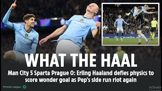 Manchester City 50 Sparta Prague  Erling Haaland defies physics to score wonder goal [upl. by Jonina471]