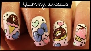 Yummy Sweets Nail Art Tutorial  Pastel Candy Nail Art [upl. by Gelasias767]