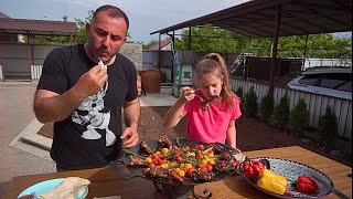 GRILLED MEAT with VEGGIES on a FRYING PAN [upl. by Kinney828]