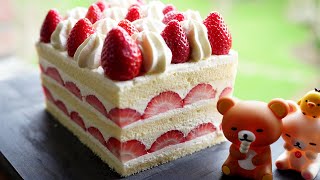 Strawberry Sponge Cake  Japanese Strawberry Shortcake Recipe [upl. by Hanikas453]