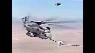 Sea Stallion CH 53E Helicopter Mid Air Refueling Accident cuts Fuel Probe with KC 135 Stratotanker [upl. by Oinotnanauj675]