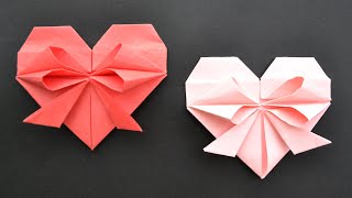 Cute Paper HEART WITH BOW  Easy Origami Tutorial DIY [upl. by Keri]