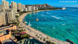 🌴🅻🅸🆅🅴🌴Waikiki view from Sheraton Hotel🚤 Honolulu 🌊 Hawaii Webcam🌏Kuhio Beach Park🏊‍♀️ [upl. by Karab449]