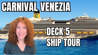 Carnival Venezia TOUR Deck 5  Restaurants Bars Theater Atrium Shops More [upl. by Rickard]