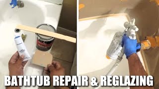 HOW TO REGLAZE and REPAIR A BATHTUB using TOPKOTE Bathtub Refinishing Coating  DP TUBS [upl. by Matias]