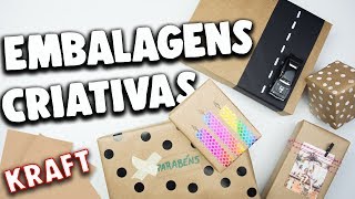 5 IDEIAS CRIATIVAS EMBALAGEM DE PRESENTE COM PAPEL KRAFT  UM PALPITE [upl. by Eadie131]