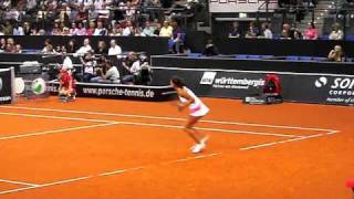 Julia Goerges serving vs Justine Henin  Porsche Tennis Grand Prix 2010 Stuttgart [upl. by Ardnasac13]