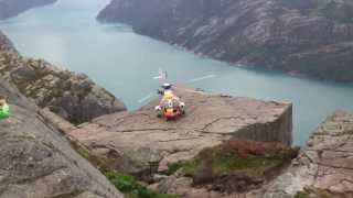 SAR helo lands on famous Pulpit Rock in Norway [upl. by Haraj195]