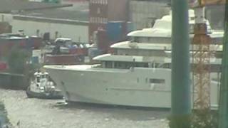 TOP SECRET Abramovics Megayacht quotEclipsequot leaves Dock 5 in Hamburg  part three [upl. by Nerhe]