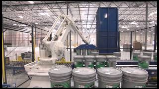 ABB IRB 660 Robotic Pail Palletizer 48 per minute systemsautomatedcom [upl. by Irelav551]