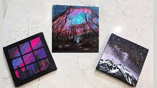 3 easy acrylic paintings tutorial for beginners mini canvas painting ideas Galaxy compilation [upl. by Partan]