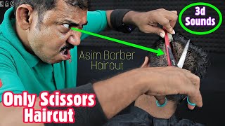 Asim Barber Scissors Haircut With 3d ASMR Sounds  Only Scissors Haircut  Relaxing Haircut ASMR [upl. by Oiralednac]