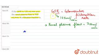 If the GFR is 125 mLmin and the renal plasma flow is 700 mLmin the filtration fraction is [upl. by Camala]