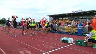 Competitors drink run in Beer Mile World Classic [upl. by Gaulin987]