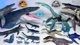 MOSASAURUS VS ELASMOSAURUS amp Marine Reptiles Jurassic World Dinosaurs Collection Battle [upl. by Ennad]