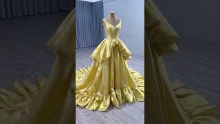 Couture Gold Cascading Ruffles Prom Dresses [upl. by Raquela]