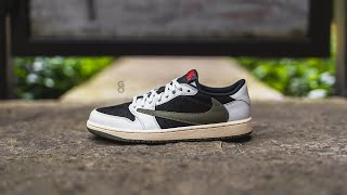 Travis Scott x Air Jordan 1 Low OG SP quotMedium Olivequot Womens Review amp OnFeet [upl. by Ynnaf]