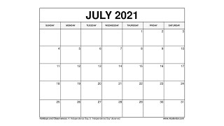 Printable July 2021 Calendar Templates with Holidays  VL Calendar [upl. by Ibbor652]