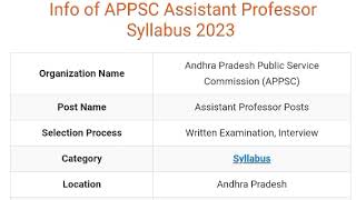 APPSC Assistant Professor Syllabus 2023 – Download AP Assistant Professor Exam Pattern Syllabus [upl. by Nnairda]