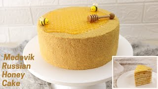 Medovik  Russian Honey Cake Recipe Медович Торт Рецепт  රුසියන් හනී කේක්  UDFlavors [upl. by Seed]