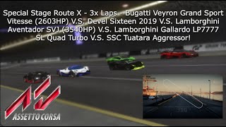 AC  SS Route X  3x Laps  Veyron 2603HP vs SVJ 3540HP vs Sixteen 2019 vs LP7777 vs Aggressor [upl. by Aenotna]