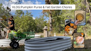 Homemade Pumpkin Puree Fall Garden Prep amp Making Bread  VLOG [upl. by Shirl]