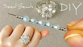 Beaded Rings Tutorial Handmade Beads Jewellery with Crystals [upl. by Alleen]