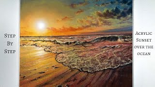 Ocean Sunset STEP by STEP Acrylic Painting ColorByFeliks [upl. by Aryaz]