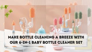 Baby Bottle Cleaner Set with Drying Rack  6in1 2 Silicone Baby Bottle Brushes [upl. by Rollet]