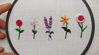 HAND EMBROIDERY FOR BEGINNERS  5 Amazing Flowers Embroidery Tutorial  Lets Explore [upl. by Lesley]