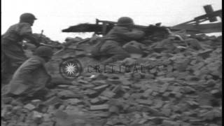 US soldiers firing machine guns and a German Panther tank is fired on and erupts HD Stock Footage [upl. by Karli]