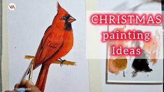 🎄CHRISTMAS Painting Ideas 🔴 How To Draw a RED CARDINAL Bird  Acrylic Painting  VanishreeArt [upl. by Enaud949]