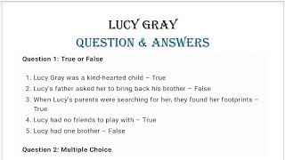 Lucy Gray Poem Questions Answers class 7 of English reader [upl. by Ahseat979]