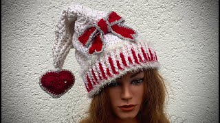 Weihnachtliche Zipfelmütze2 amp HERZBOMMEL amp SCHLEIFE häkeln petraperle haekelanleitung crochet [upl. by Azyl]