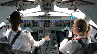 Cockpit view of the Embraer 195 flown by two female airline pilots [upl. by Trill]