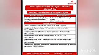 Glenmark Pharmaceuticals Walkin interviews Pharmajobalert [upl. by Niryt]