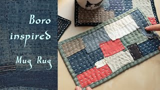 Sashiko Boroinspired Quilt Mug Rug Made with Fabric Scraps [upl. by Uzziel]