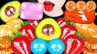 ASMR RAINBOW TANGHULU CANDIED FRUIT AVOCADO STRAWBERRY ALOE GUMMY EATING SOUNDS MUKBANG 먹방 [upl. by Nnylirehs]