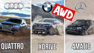 Audi Quattro vs BMW xDrive vs Mercedes 4Matic – AWD – What’s the Difference [upl. by Eehsar]