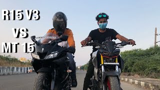 R15 V3 vs MT 15  BS6 Tamil  comparison  enduro machine  Em [upl. by Nnylatsyrk]