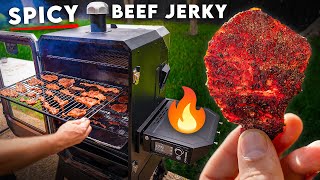 How to Make SPICY Beef Jerky on a Pellet Smoker pelletsmoker vevor veovrmeatslicer [upl. by Oicor]