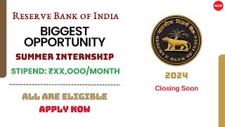 RBI Free Internships for Students 2024  RBI Summer Internship  Fresher Graduate amp Post Graduate [upl. by Lillie746]