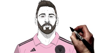 How To Draw Messi Inter Miami  Step By Step  Soccer Football [upl. by Asilegna487]