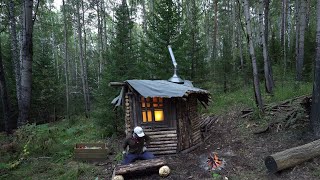 Construction of log cabins in the wild forest Solo bushcraft START TO FINISH ASMR [upl. by Ahsitra263]