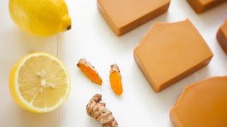 Homemade lemon turmeric soap🍋 Natural cold process soap making w recipe [upl. by Marlen]