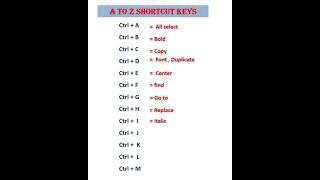 Ctrl A to Z shortcut key  computer  1M [upl. by Anasus984]