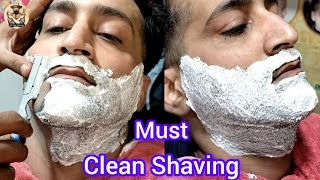 Relaxing straight Razor face Clean Shaving Tutorial  ✔️how to Clean Shave with a straight Razor 💈 [upl. by Val282]