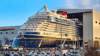 Big Ship Launch Float Out of Cruise Ship DISNEY WISH at Meyer Werft Shipyard [upl. by Eilesor]